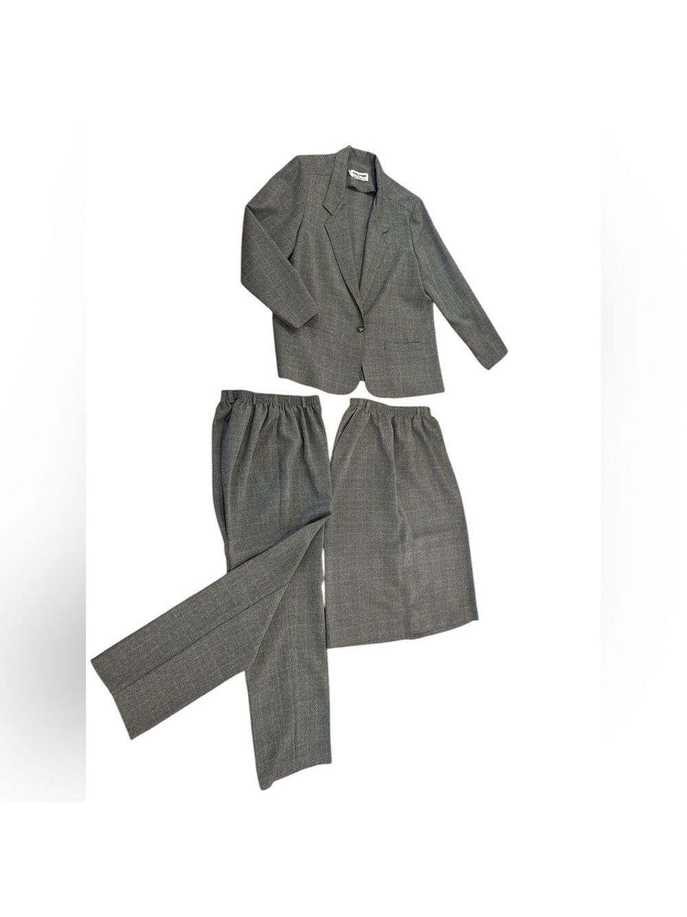 3PC ALFRED DUNNER GRAY PLAID SUIT BLAZER SZ 16 PANTS PENCIL SZ 12 SKIRT SZ 10